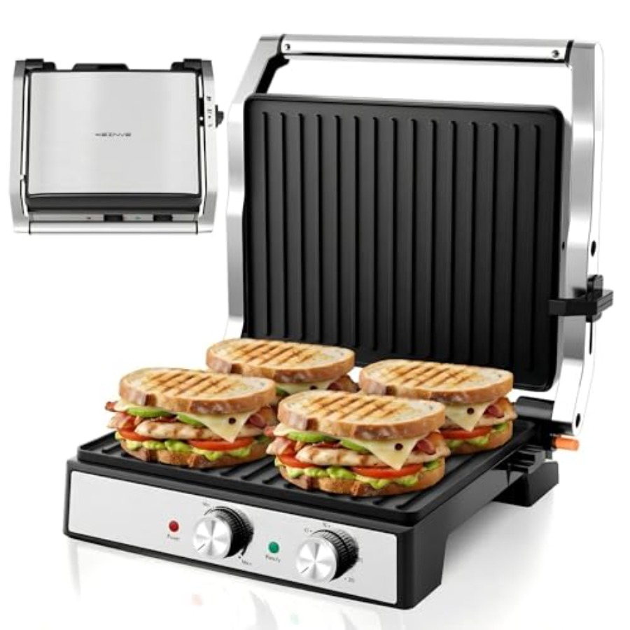 Sandwich Press Panini - เครื่องทำแซนด์วิช Panini Press พร้อมตั้งเวลาและอุณหภูมิ ทำแซนด์วิชได้ 4