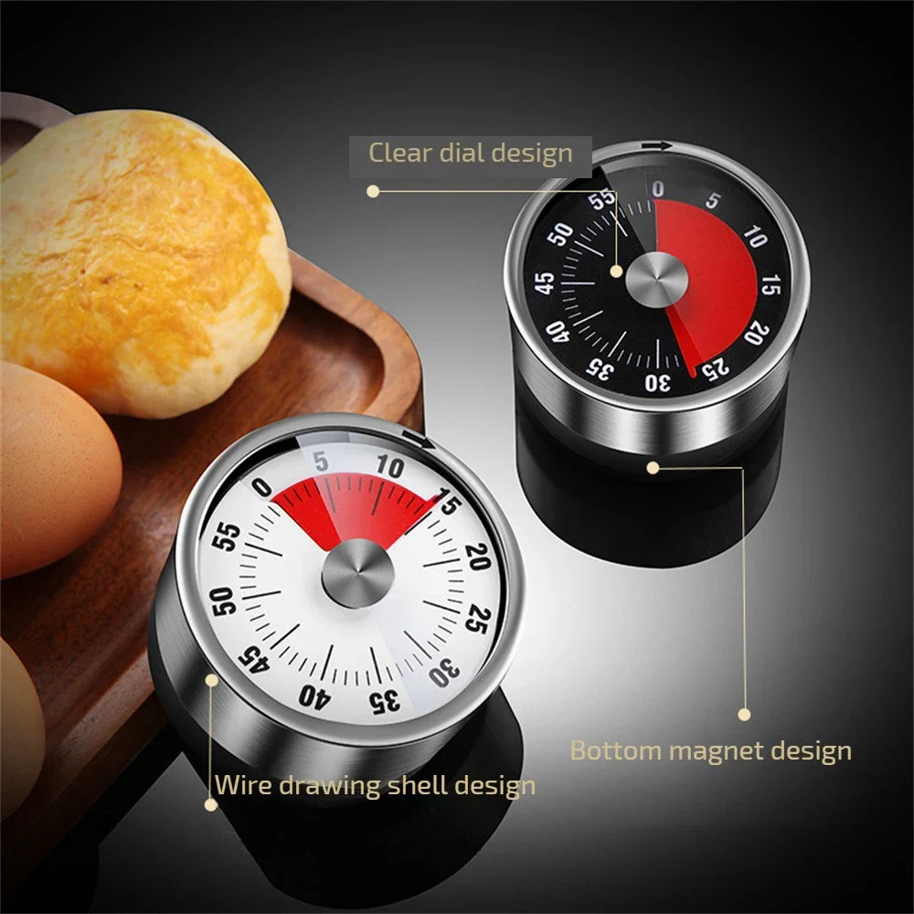 Commercial Kitchen Timer - ใหม่สแตนเลส Visual Timer จับเวลาครัวเครื่องกล 60 นาทีนาฬิกาปลุกจับเวลาทําอาหารพร้อมนาฬิกาปลุกดังนาฬิกาแม่เหล็กจับเวลา