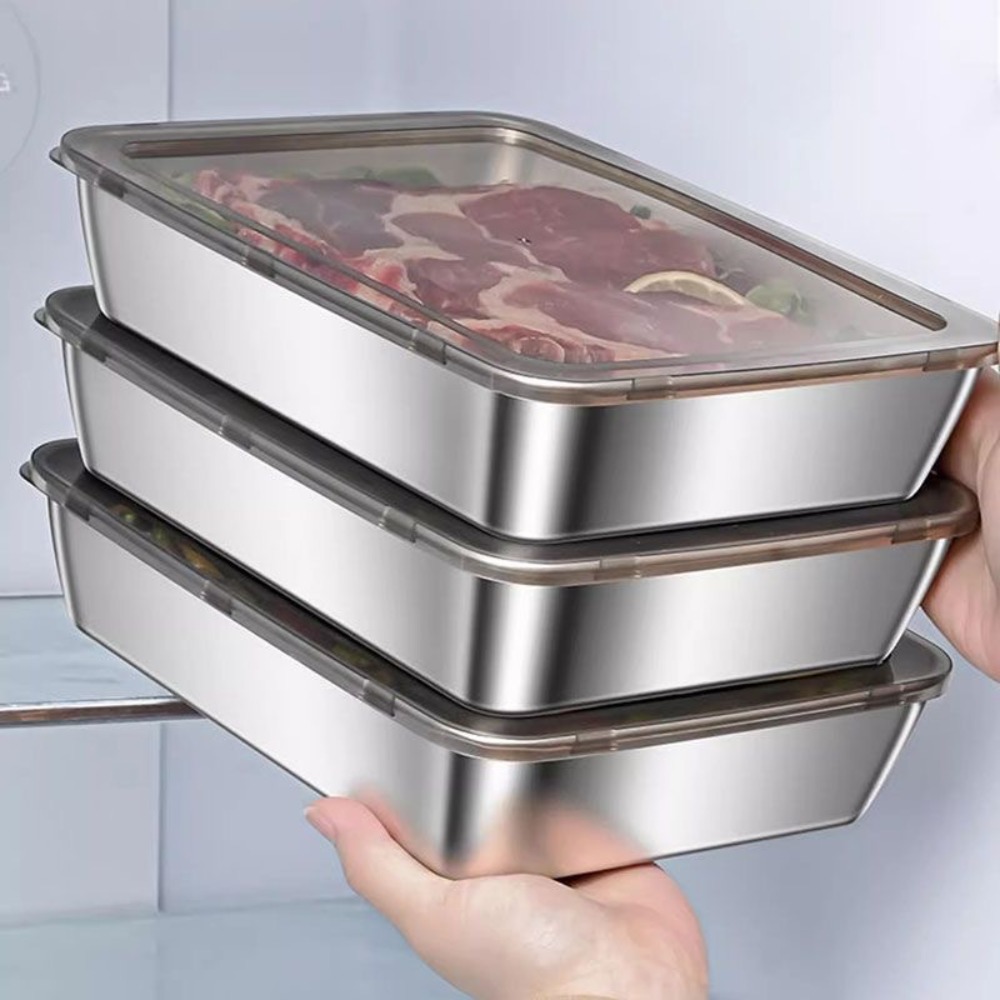 Commercial Kitchen Organization - ถาดเสิร์ฟสแตนเลสเกรดอาหารพร้อมฝาปิด, ภาชนะเก็บอาหารทรงสี่เหลี่ยมอเนกประสงค์, ถาดอาหารในครัวแบบปิดสนิทพร้อมฝาปิด