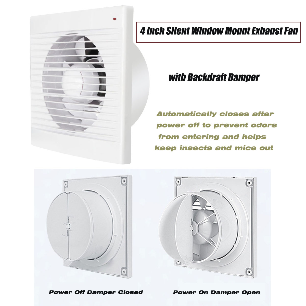 Commercial Kitchen Ventilation - พัดลมดูดอากาศแบบติดหน้าต่างขนาด 4 นิ้ว เงียบ พร้อมตัวกันลมย้อนกลับ สำหรับห้องน้ำ