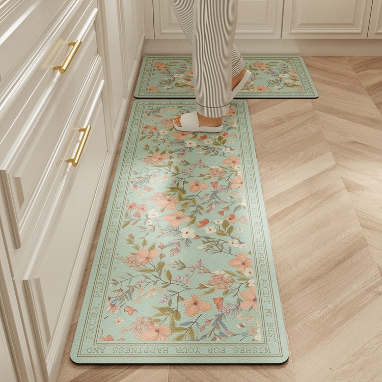Commercial Kitchen Mats Anti Fatigue - พรมสำหรับห้องครัวพรมปูพื้นหนังพีวีซีกันน้ำลื่นยาวพรมป้องกันความเมื่อยล้าเท้าเสื่อดอกไม้สีชมพูตกแต่งบ้านพรม