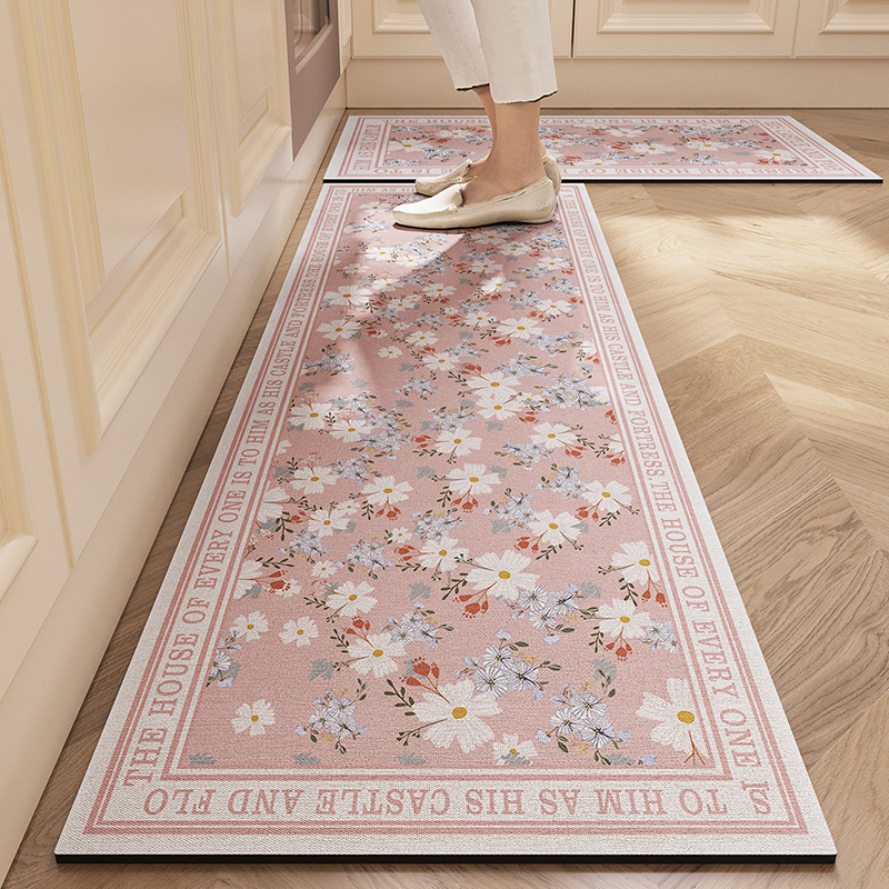 Commercial Kitchen Mats Anti Fatigue - พรมสำหรับห้องครัวเสื่อพื้นหนังพีวีซีกันน้ำลื่นพรมยาวป้องกันความเมื่อยล้าเท้าเสื่อดอกไม้สีชมพูตกแต่งบ้านไวนิลพรม
