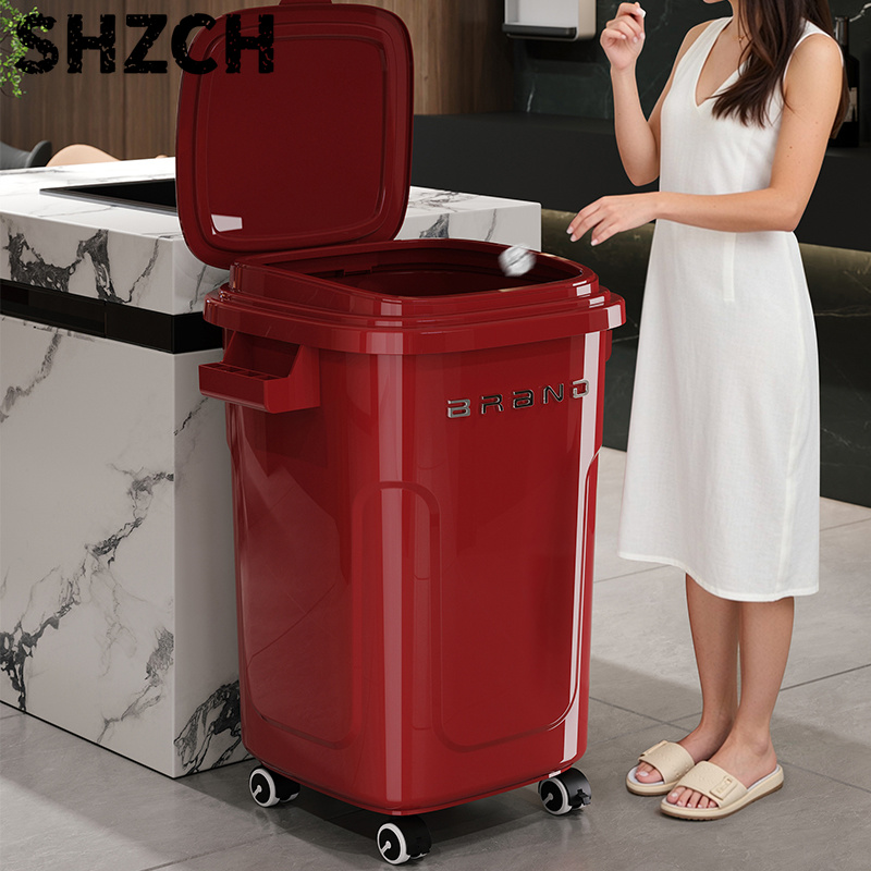 Commercial Kitchen Needs - ถังขยะครัวขนาดใหญ่พร้อมล้อและฝาปิด สำหรับใช้ในบ้านและเชิงพาณิชย์ เคลื่อนย้ายง่าย ไม่ต้องก้ม