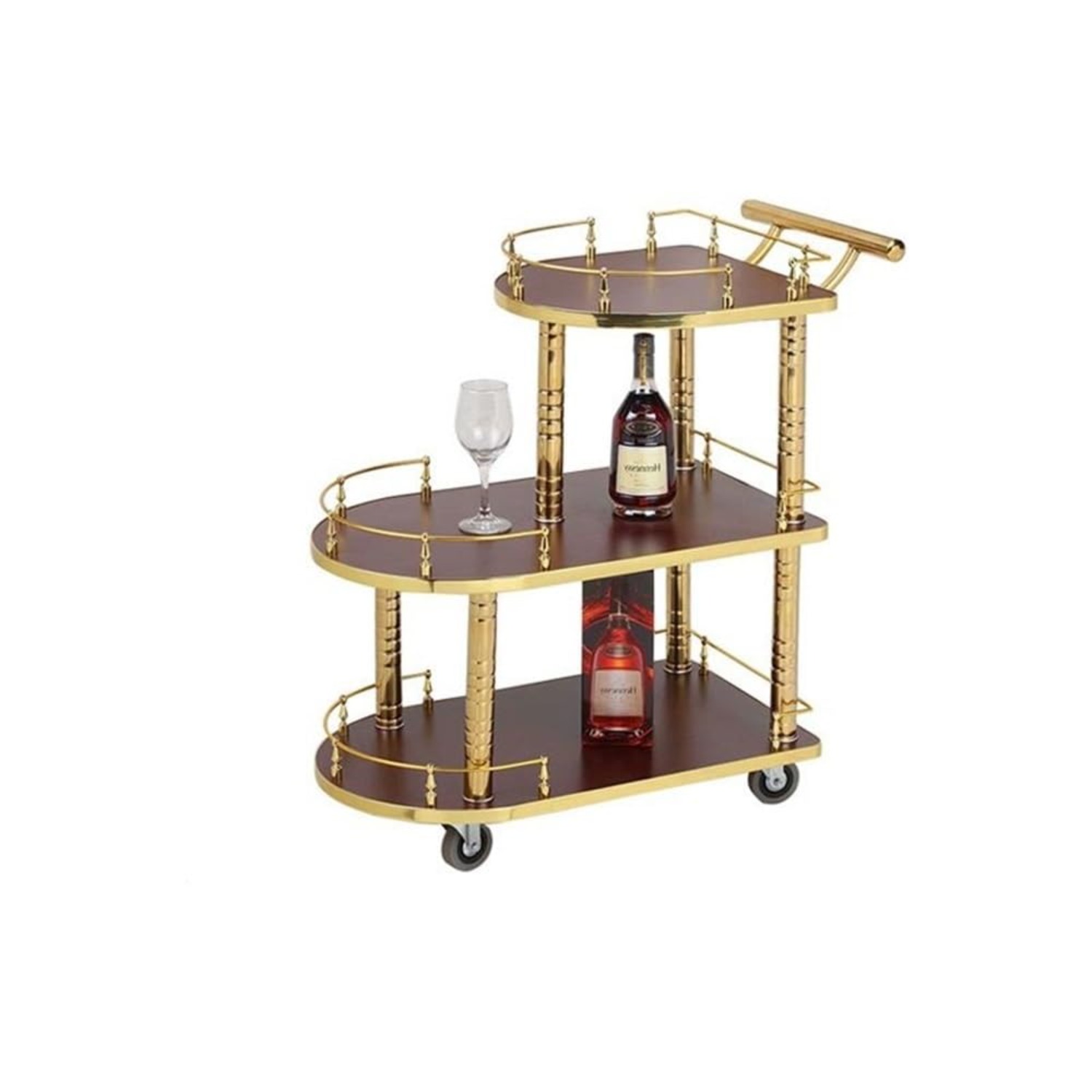 Commercial Kitchen On Wheels - รถเข็นบาร์ 3 ชั้น, รถเข็นอเนกประสงค์สำหรับร้านอาหารพร้อมล้อ (สีแดง) |