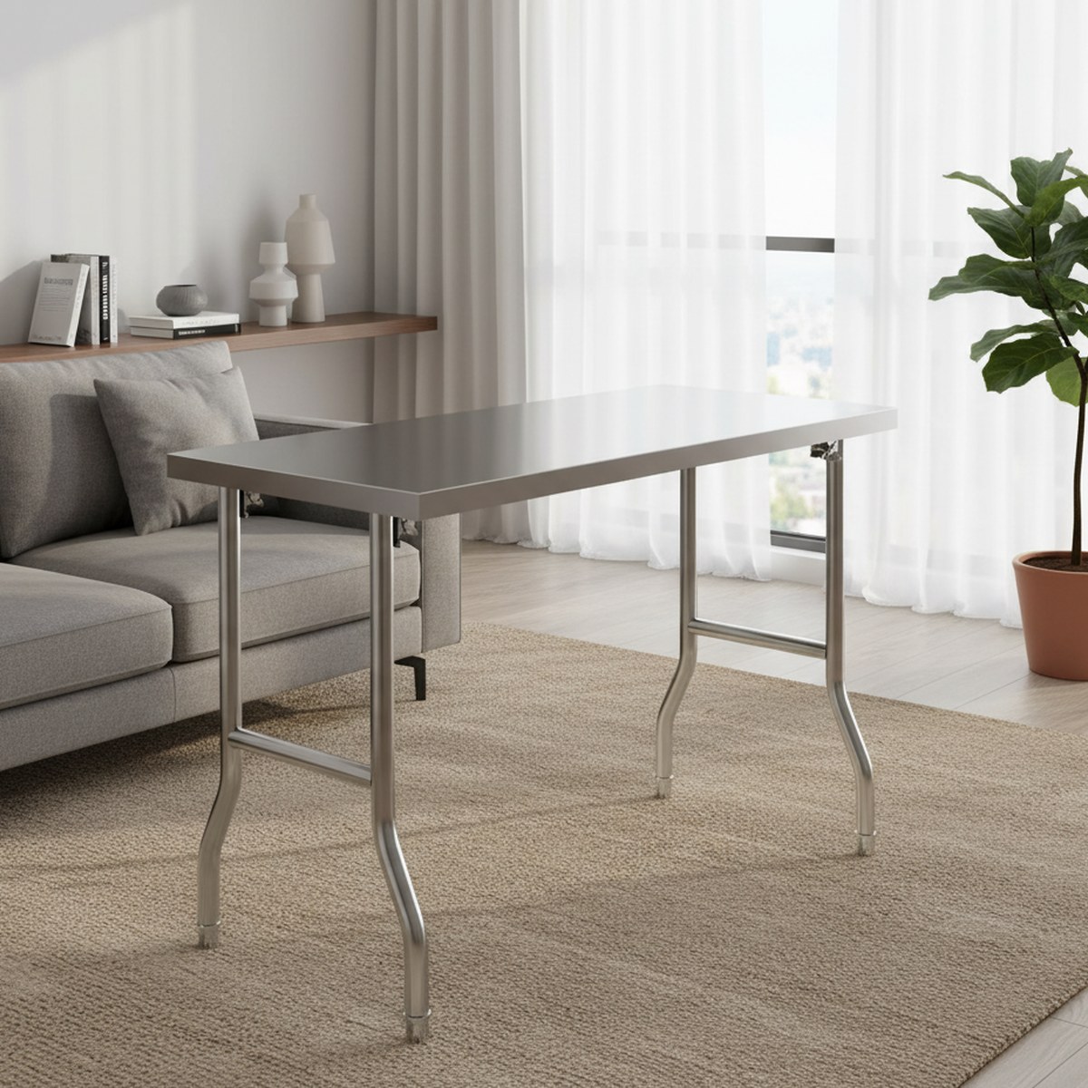 Commercial Kitchen Table - โต๊ะเตรียมอาหารพับได้สแตนเลสสำหรับงานหนัก ขนาด 24x48 นิ้ว สำหรับครัวเชิงพาณิชย์และร้านอาหาร