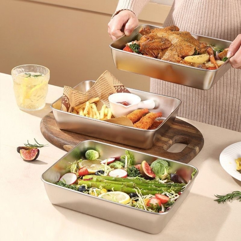 ถาดเสิร์ฟสแตนเลสเกรดอาหารพร้อม - Commercial Kitchen Organization บทวิจารณ์และราคา